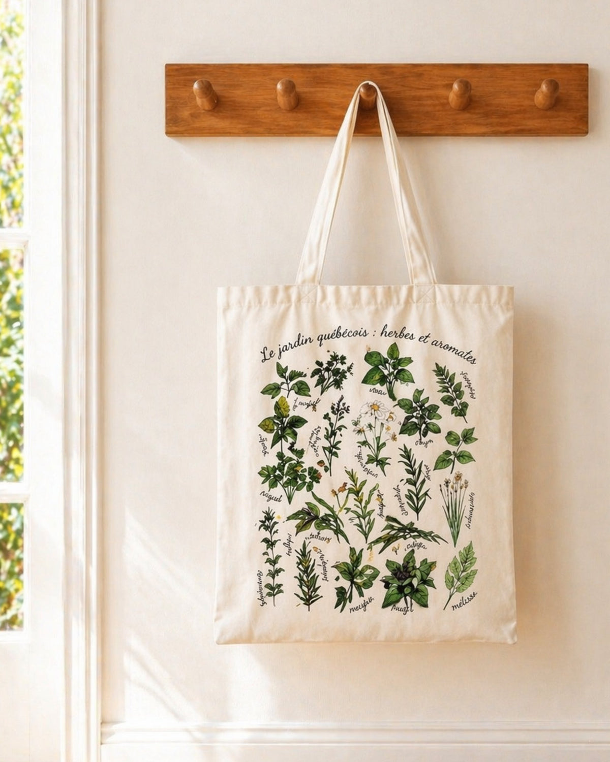 Sac tote réutilisable "Le jardin québécois : herbes et aromates " LG