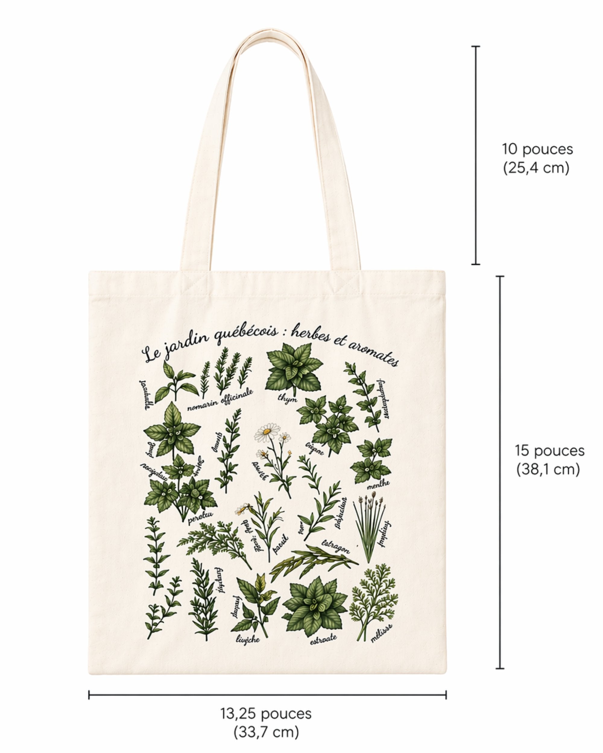 Sac tote réutilisable "Le jardin québécois : herbes et aromates " LG