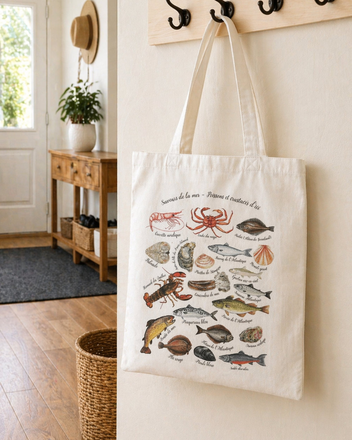 Sac tote réutilisable "Saveurs de la mer - Poissons et crustacées" LG