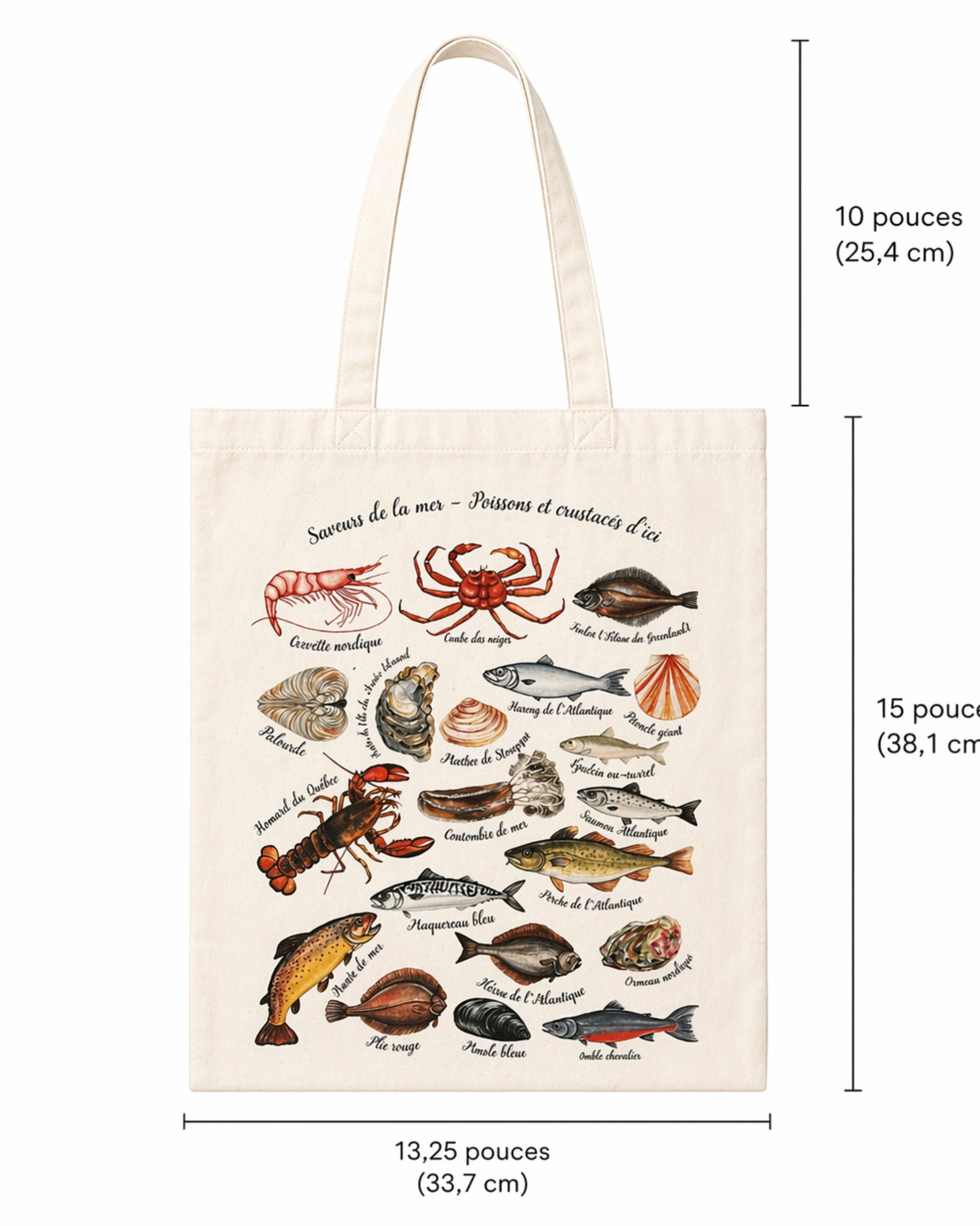 Sac tote réutilisable "Saveurs de la mer - Poissons et crustacées" LG