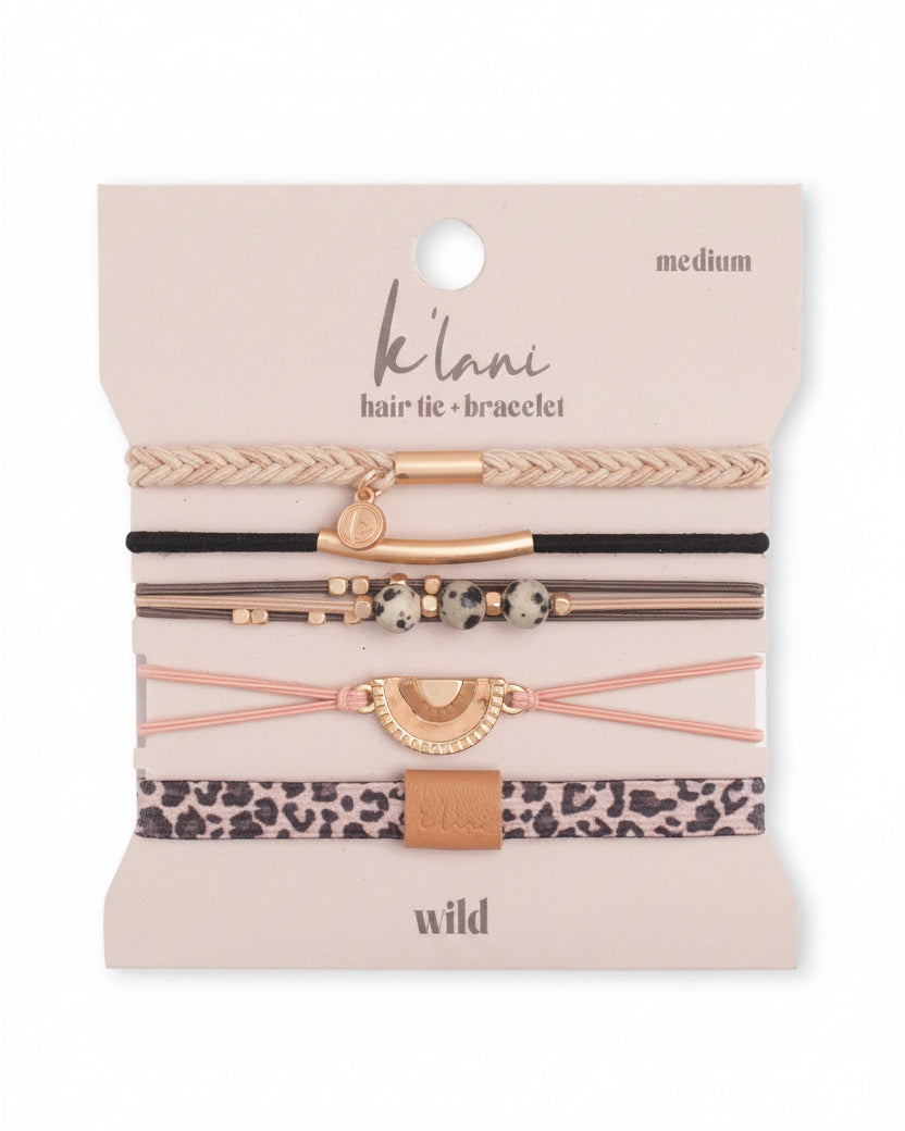 Bracelets élastiques à cheveux à imprimé animal « sauvage » avec accent rose (medium)